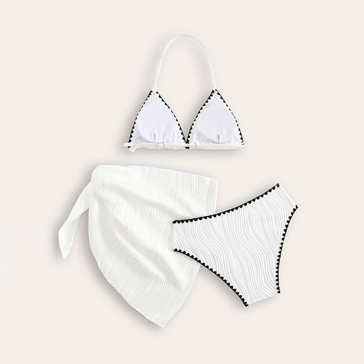 Dame Bikini-sæt med dekorerede kanter og elegant indpakningsskørt Stilla