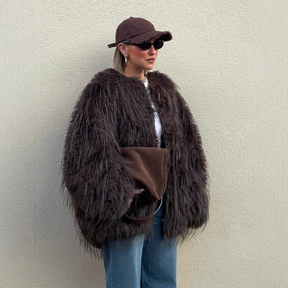 Dame Oversized Kunstpelsjakke Stilla
