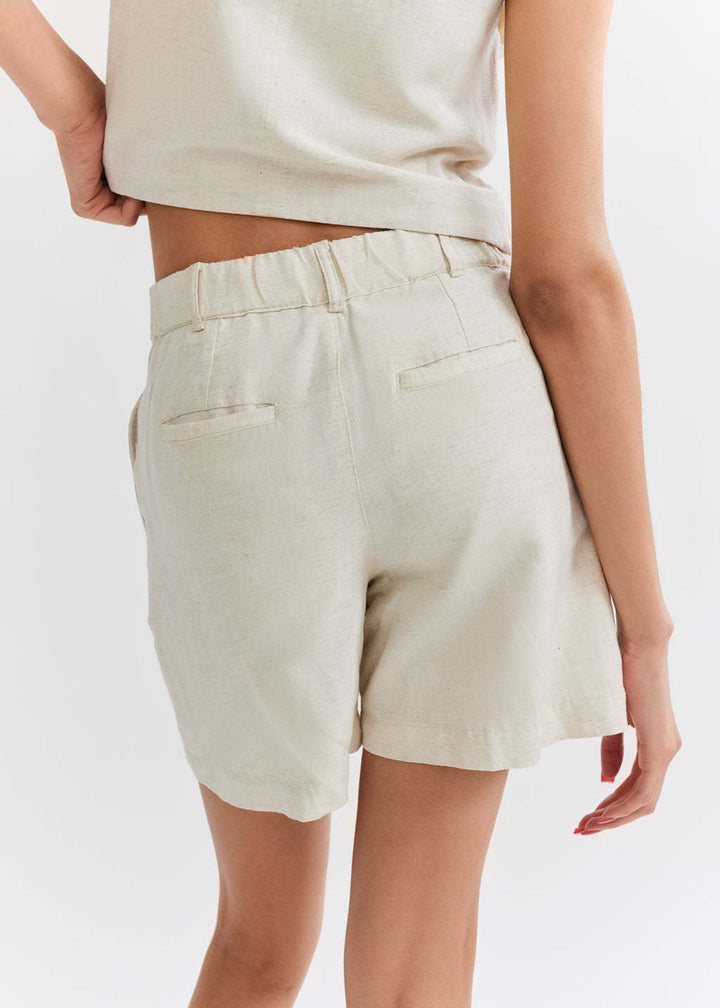 Dame Lettere Linned-Shorts med elastisk bælt samt praktiske lommer Stilla