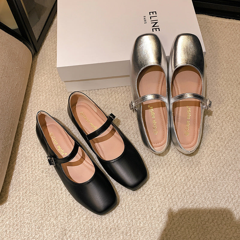Dame Klassiske Quadratåede Mary Jane Ballerinas med justerbar rem Stilla