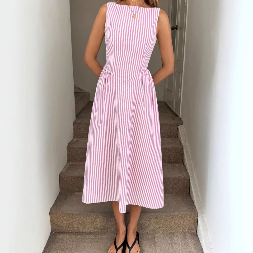 Dame Elegant Midi-Kjole i Stribet Look Skovae