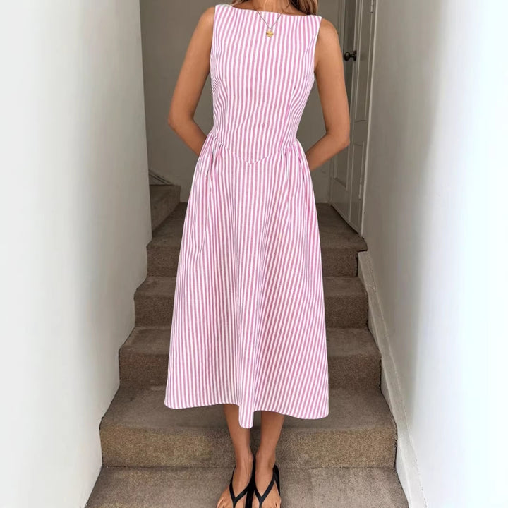 Dame Elegant Midi-Kjole i Stribet Look Skovae