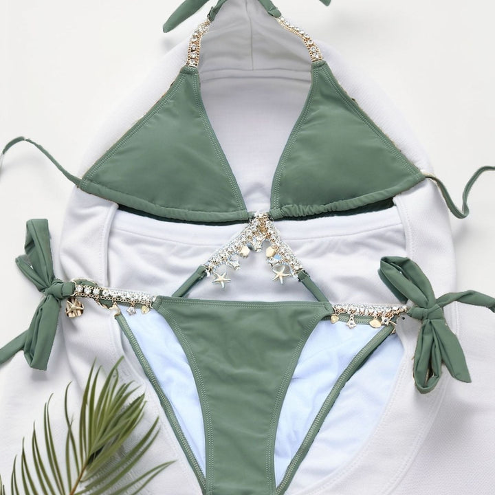 Dame triangulær bikini med dekorerede stropper og trendy design Stilla