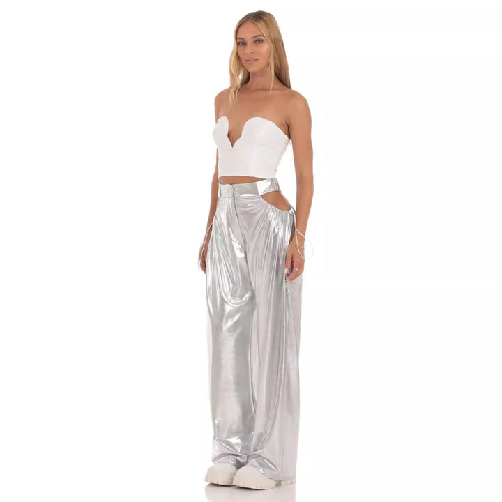 Dame High-Waist Baggy-Bukser med Cut-Out-detaljer og glat finish Skovae
