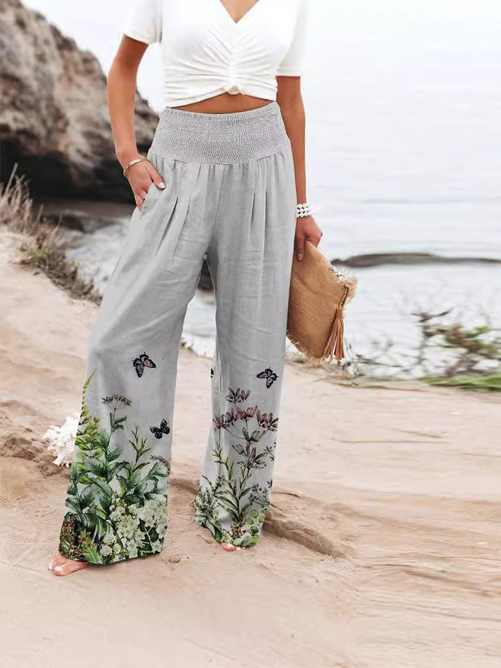 Dame Loose Buks med blomstret print og elastisk liv Stilla