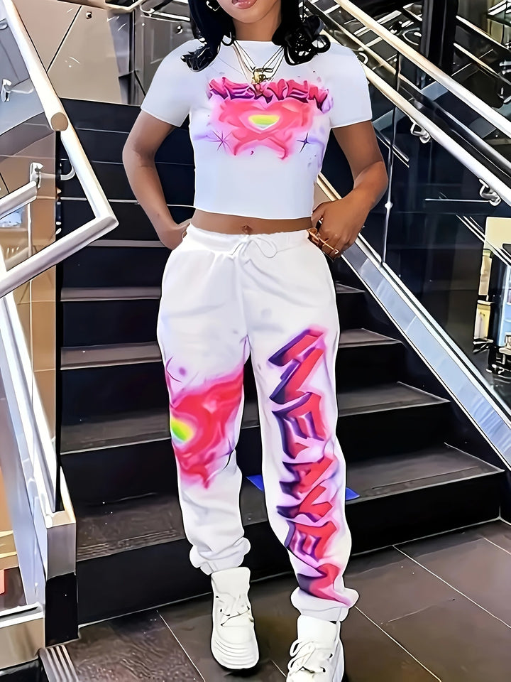 Dame Urban Sporty Sæt med Crop-Top og Joggingbukser Stilla