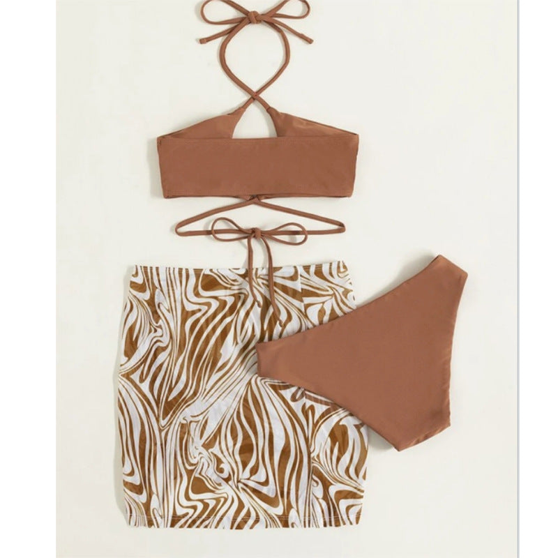 Dame Bandeau Bikini top med krydset design og matchende miniskørt Stilla