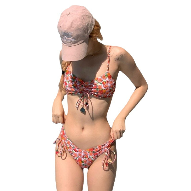 Femme Floral Print Justerbart Bindebikini-Sæt Stilla