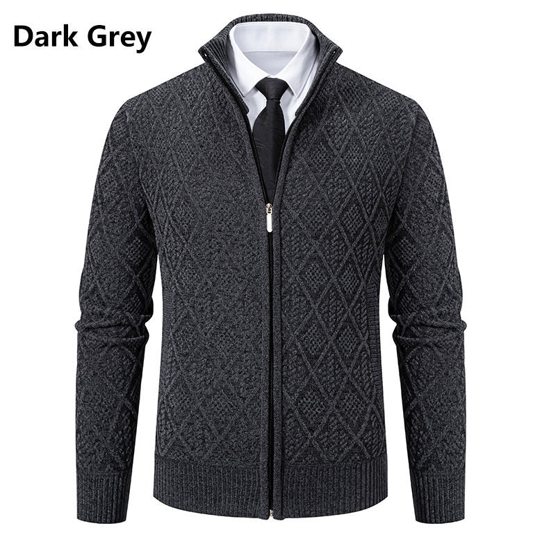 Herre Elegant Diamant Strik Zip Cardigan Stilla