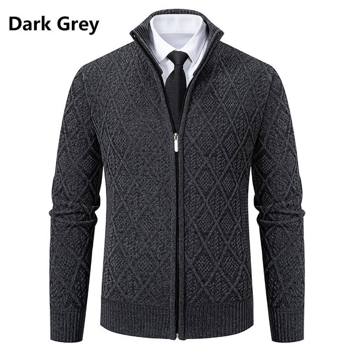 Herre Elegant Diamant Strik Zip Cardigan Stilla