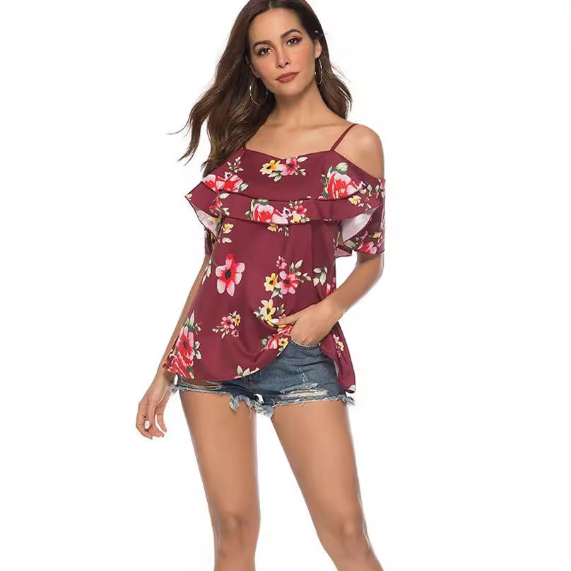 Femme Cold-Shoulder Rüschende Floral Bluse Stilla