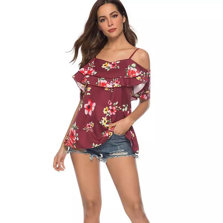 Femme Cold-Shoulder Rüschende Floral Bluse Stilla