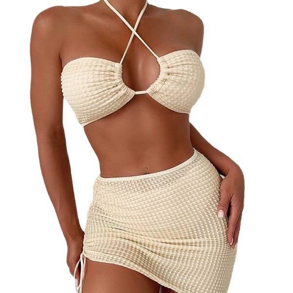 Dame bandeau-bikini med sexy indpakningsskørt Skovae