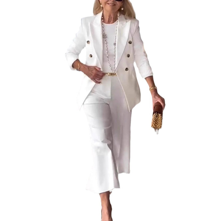 Damer Elegant Blazer- og Bukser-Sæt med dobbelt knaplukning og bredt ben Stilla