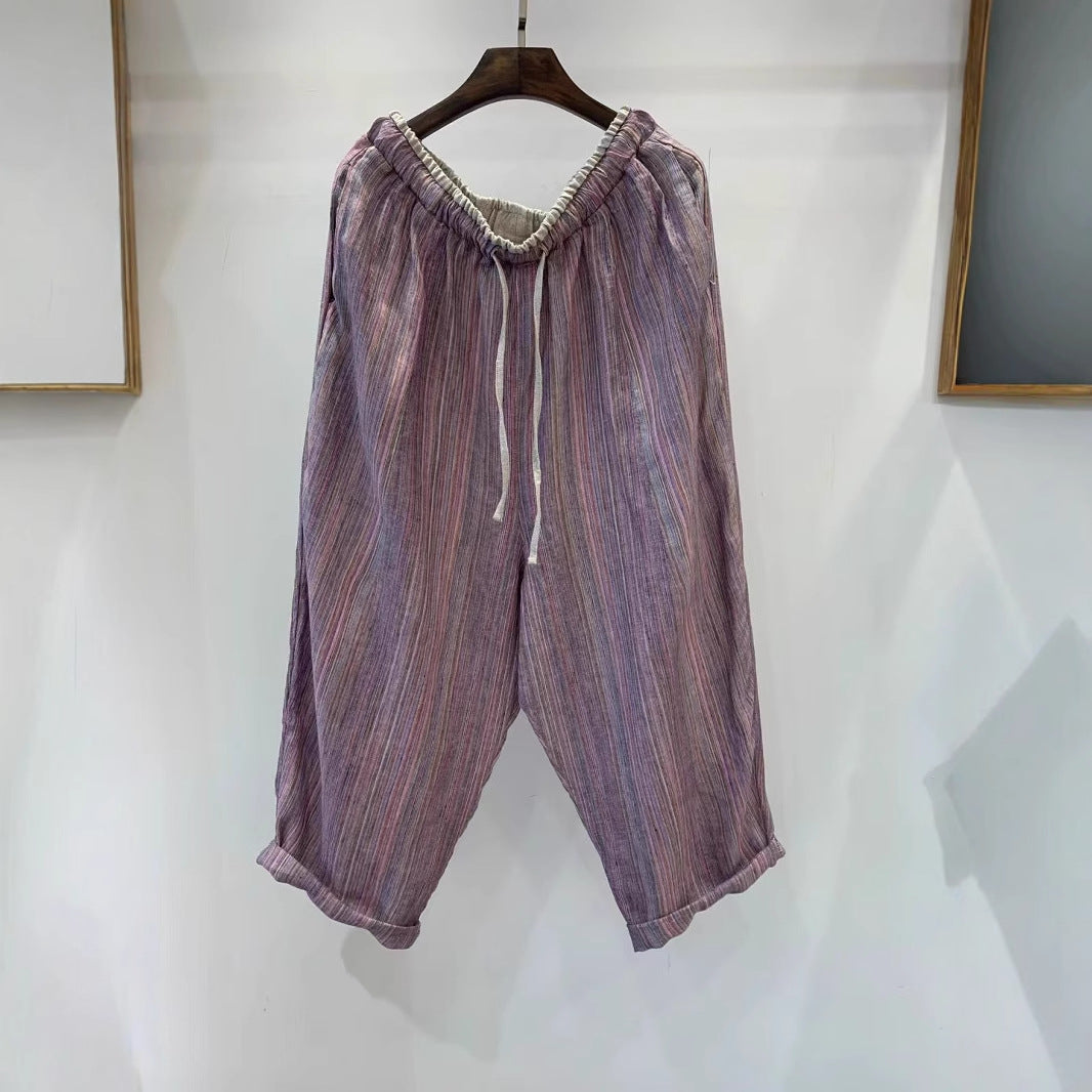 Femme stribede løse linned-Culottes Stilla
