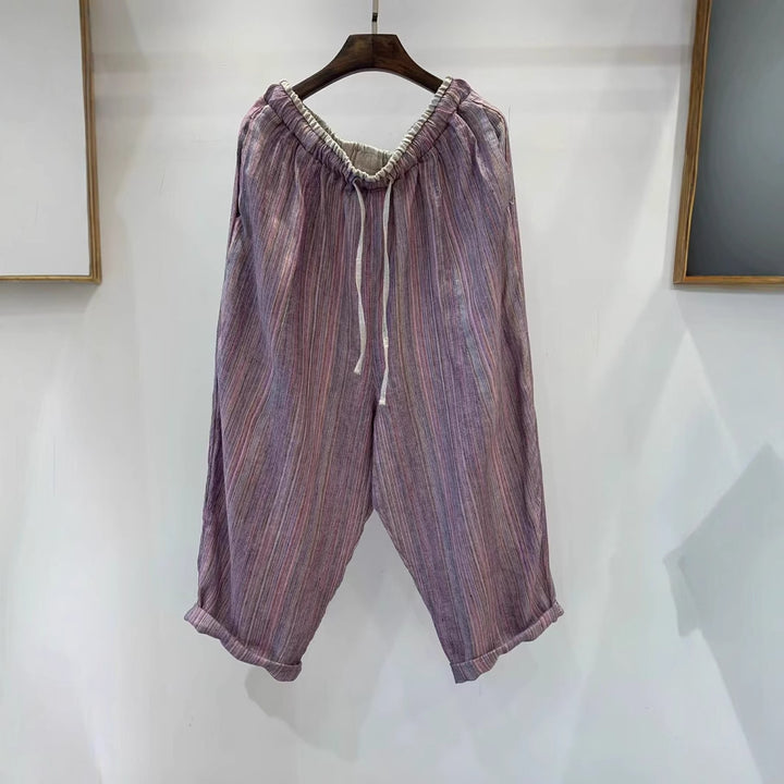 Femme stribede løse linned-Culottes Stilla