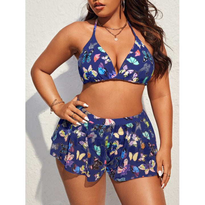 Damer bikinisæt med fashionable shorts og farverigt sommerfugledesign Skovae