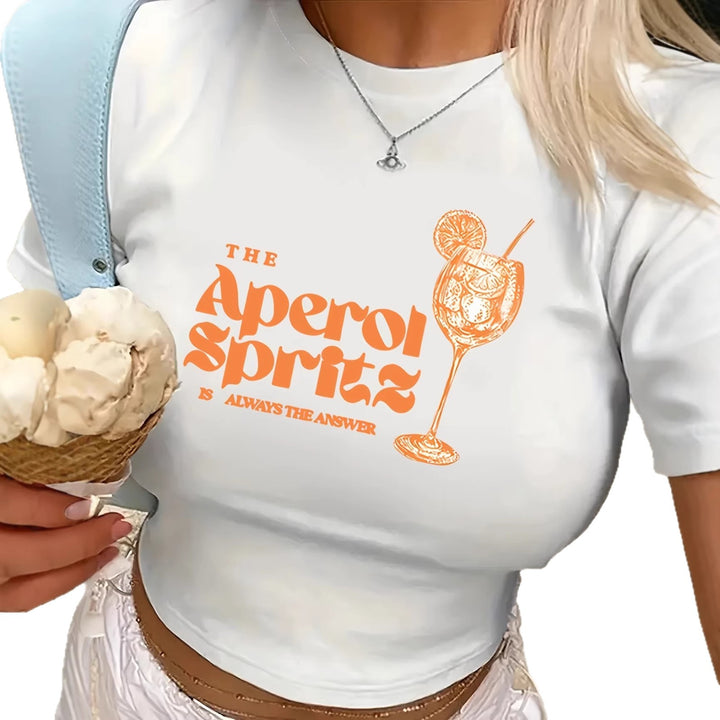 Dame Crop-T-Shirt med kreativ cocktail-design Skovae