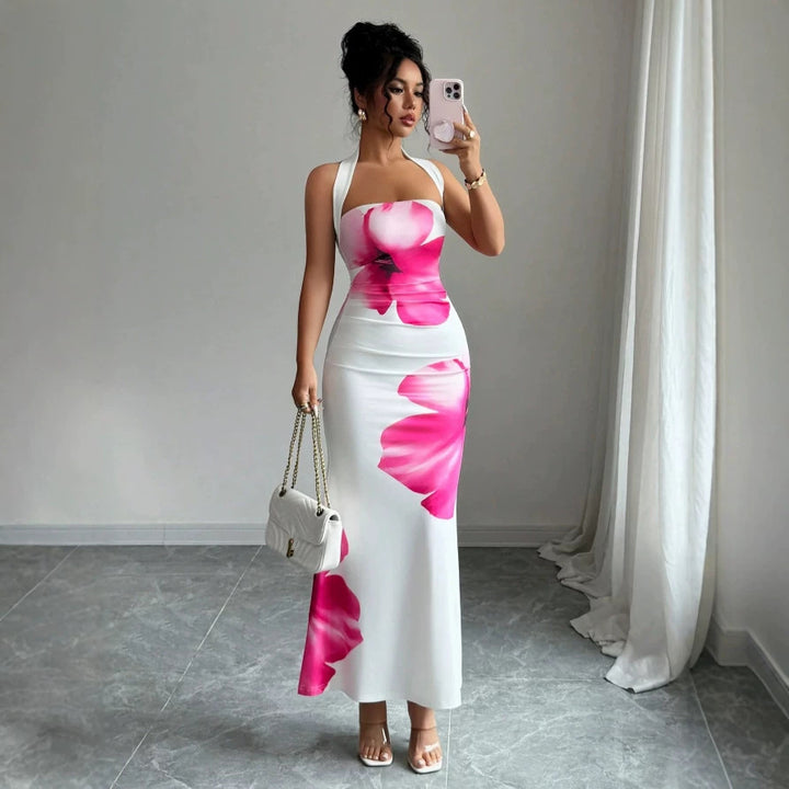 Dame maxikjole med blomsterprint og off-shoulder design Skovae