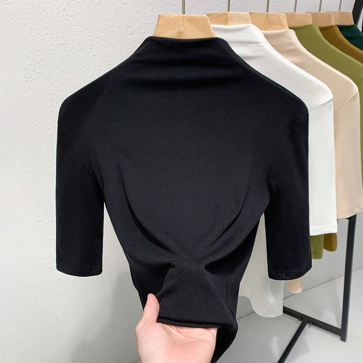 Dame Kortærmet Turtleneck Top i strækbart materiale med figursyet snit Stilla