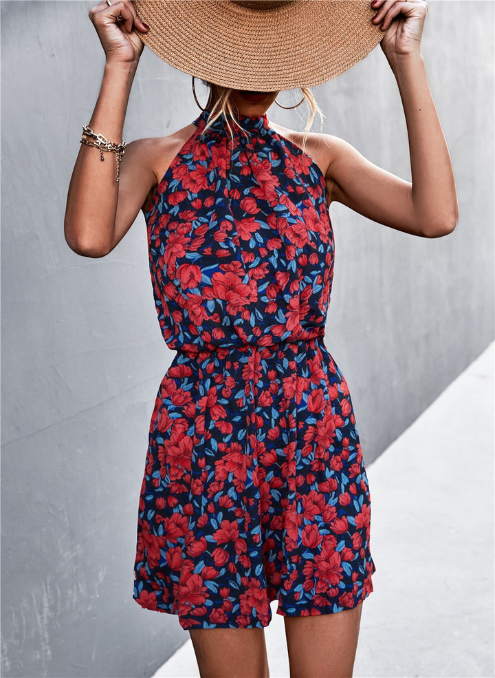 Dame Halterneck Blomstret Print Jumpsuit Stilla