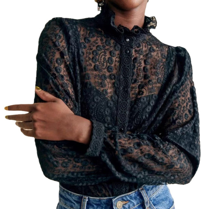 Damer spids bluse med romantiske detaljer Stilla