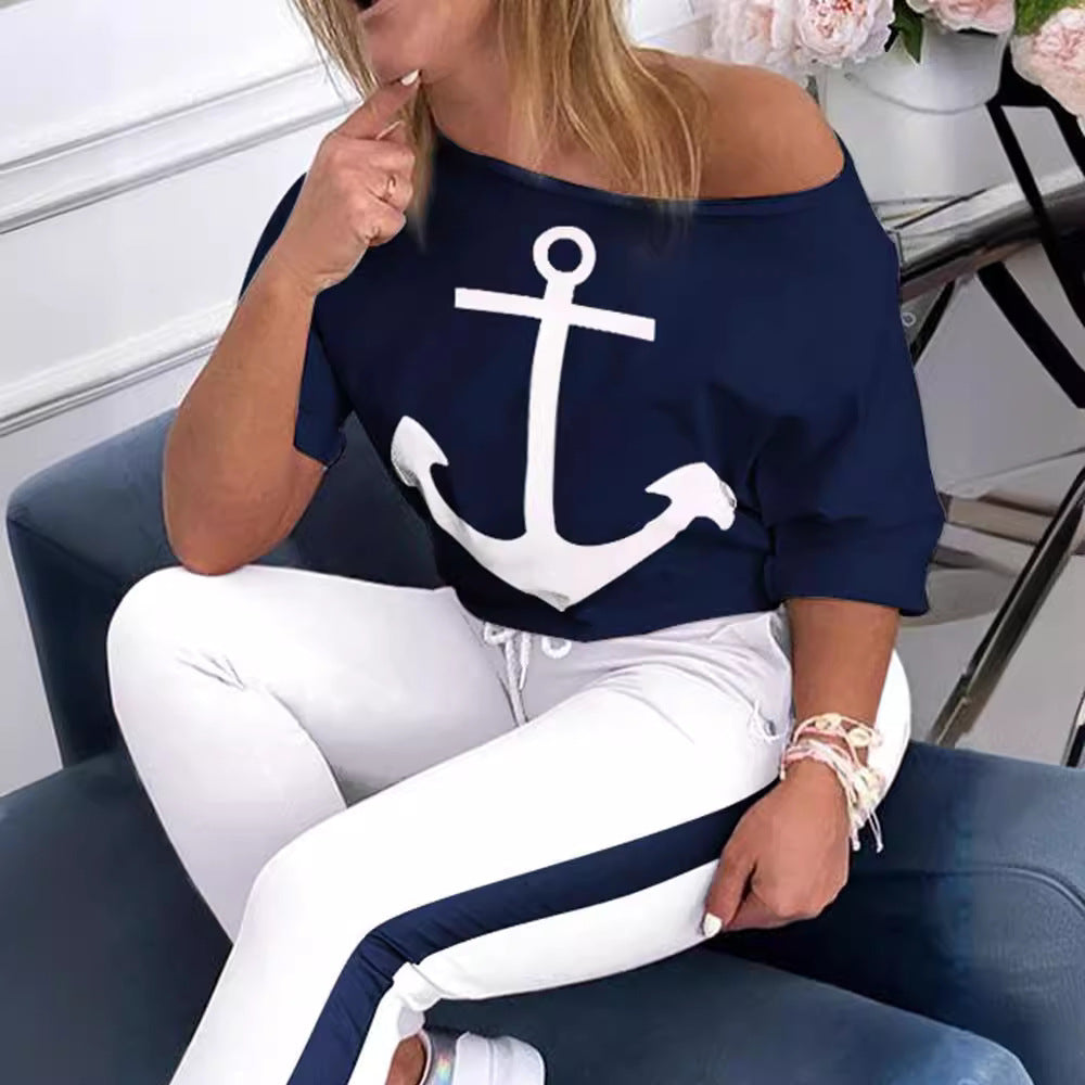 Dame Løs Sweatshirt med maritimt Anker-design Stilla