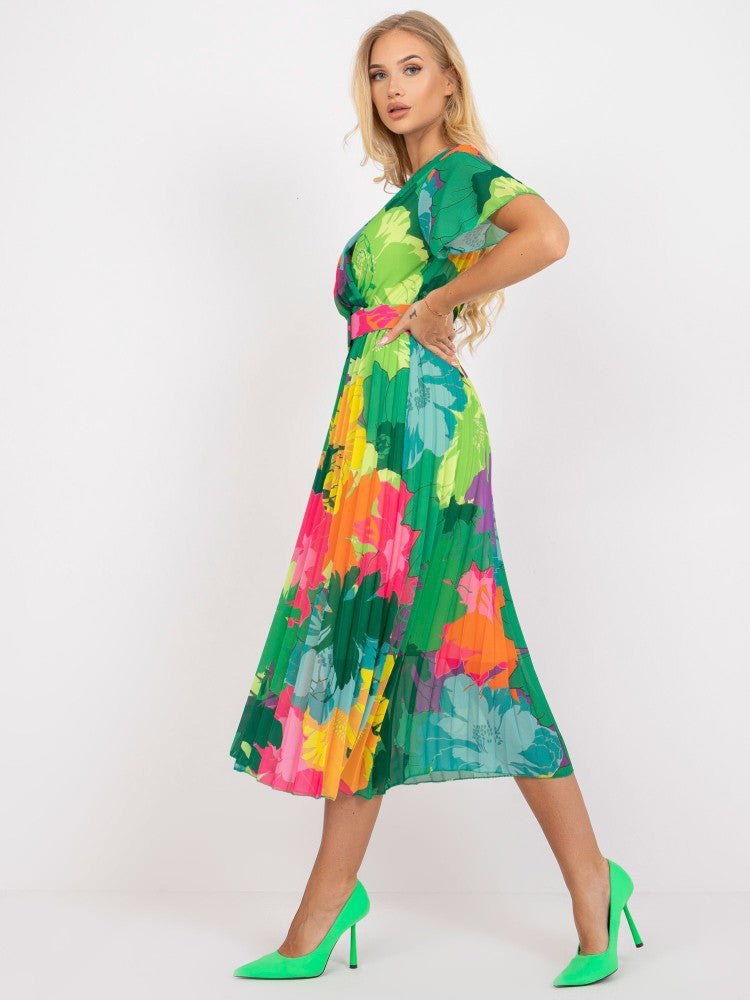 Femme Tropical Print A-linje Maxikjole med V-hals og flydende ærmer Stilla