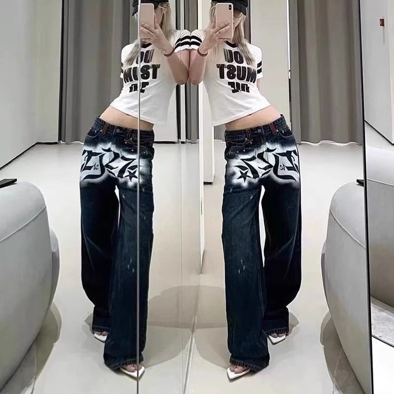 Dame Grafik Distressed Bred-Ben Jeans Stilla