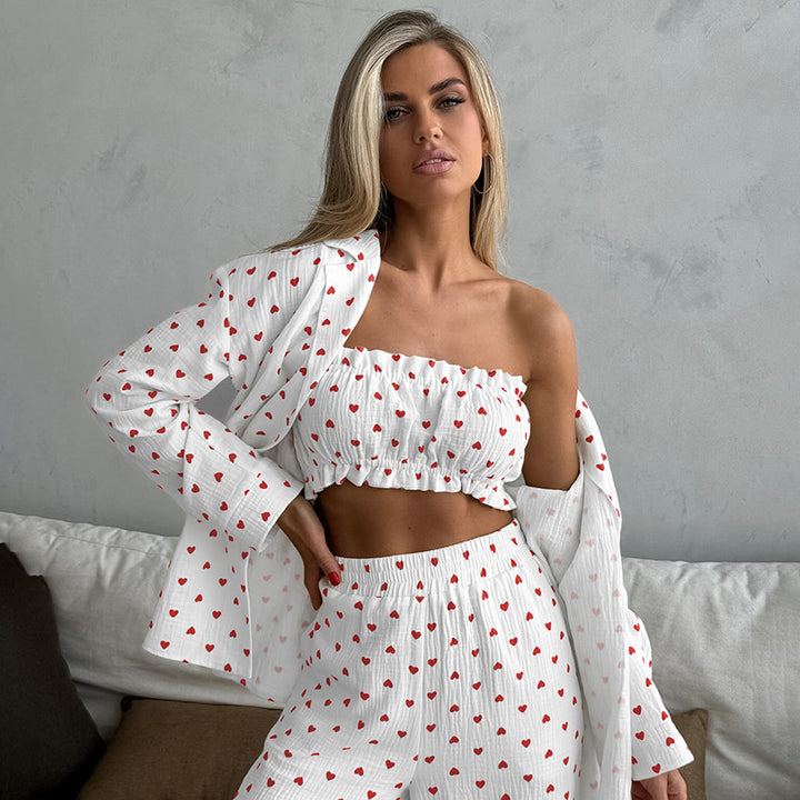 Dame sæt bestående af crop-top og vidde bukser med flæsedetaljer Stilla