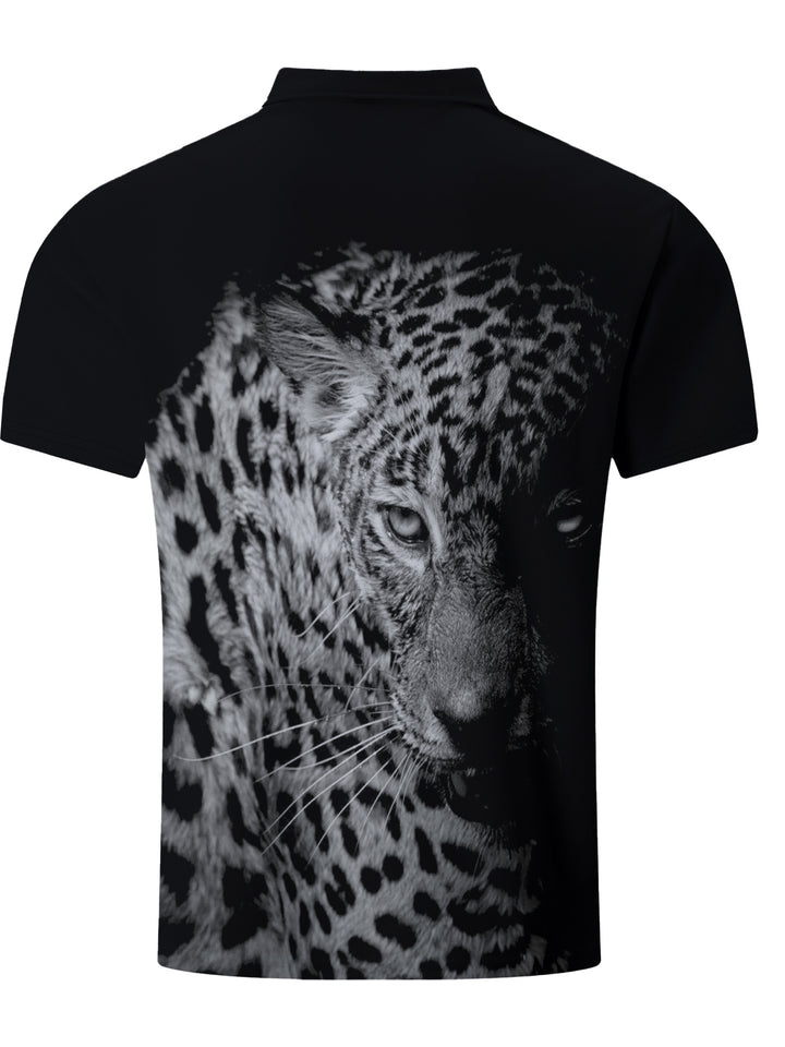 Herren Poloshirt med kunstnerisk leopardmotiv og kvalitets stretchstof Stilla