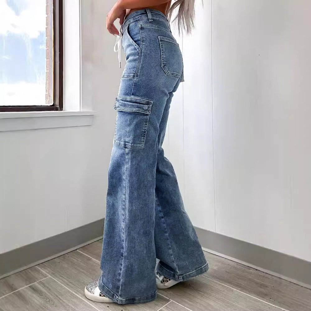 Dame Cargo Jeans med sidelommer og snor Stilla