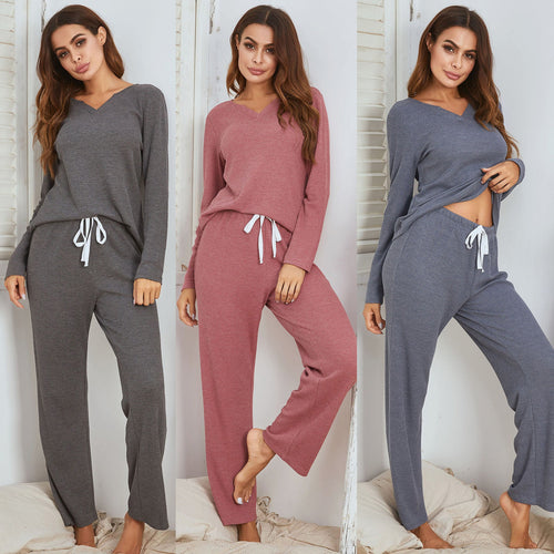 Stilla | Loungewear-sæt Kvinders Vaffel Langærmet Sæt