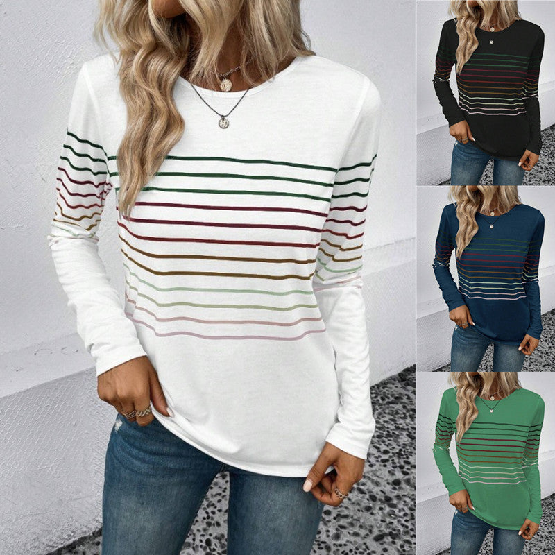 Dame Langærmet skjorte med farverigt stribemønster Stilla