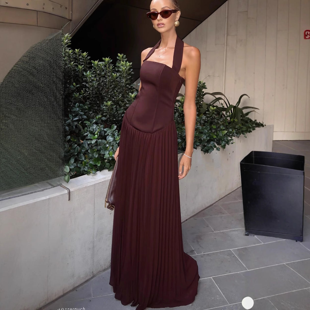 Femme Halterneck Fald Maxi Kjole Stilla