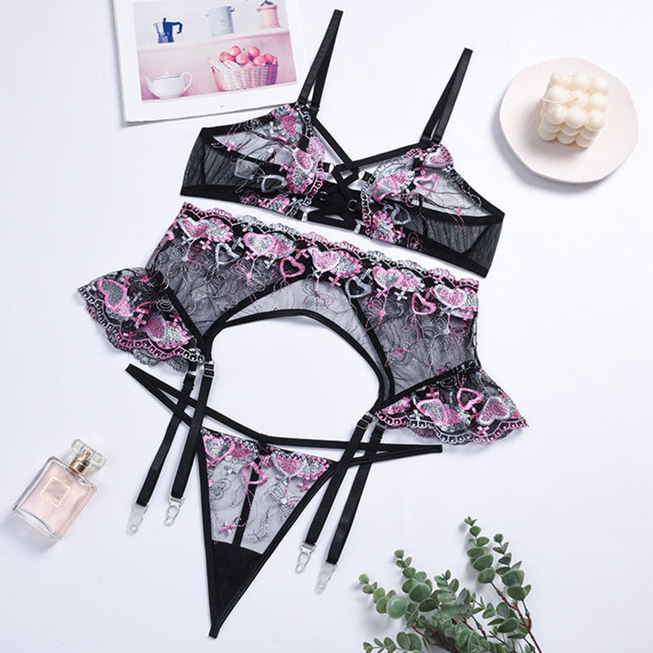 Dame Blomster Lace Stay-up Strømpeholder Lingeri Sæt Stilla 1752572578