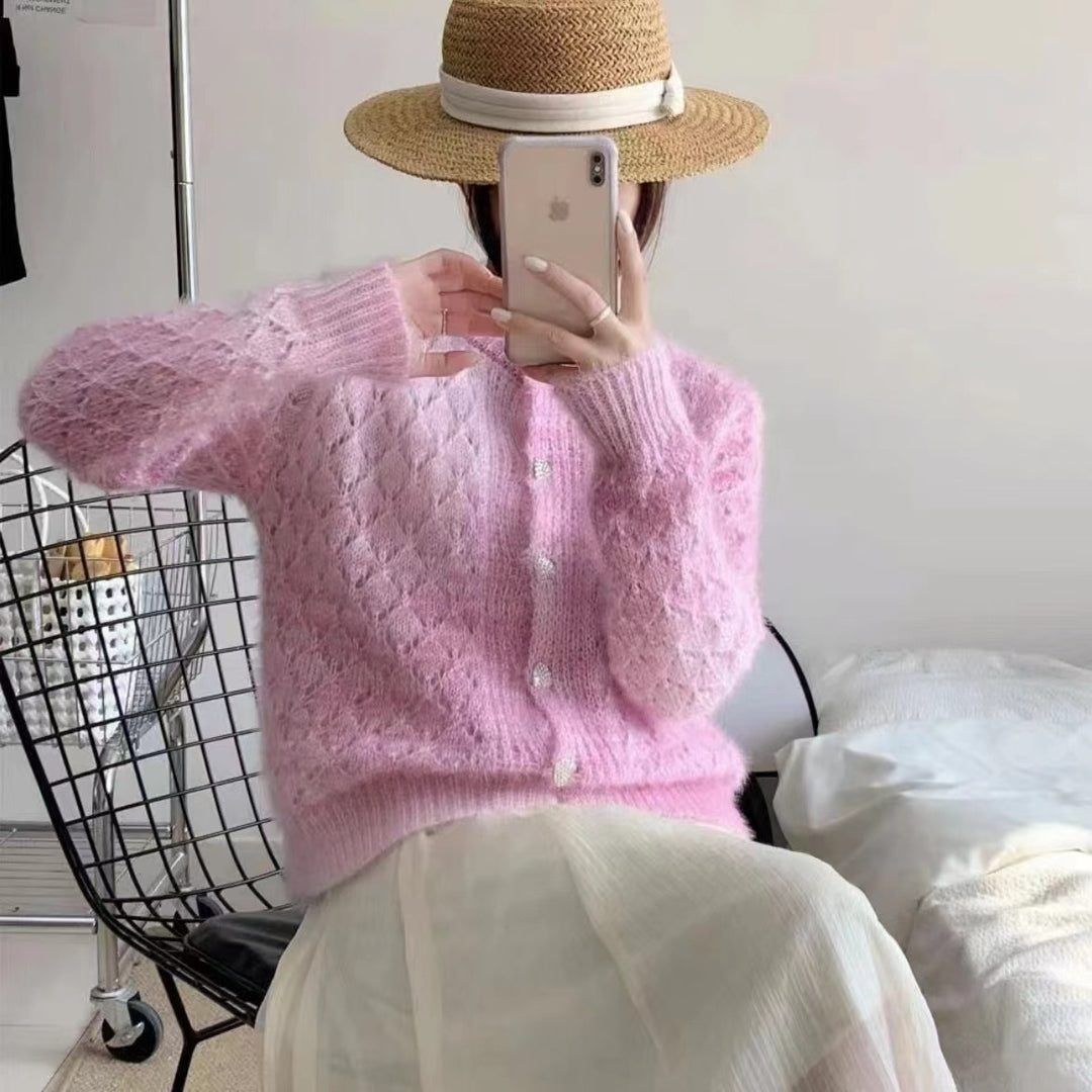 Femme Struktureret Strikcardigan med Rhombusmønster Stilla