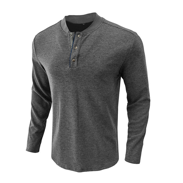 Herremode langtarmet Henley-shirt med elegant knaplukning og struktureret overflade Stilla