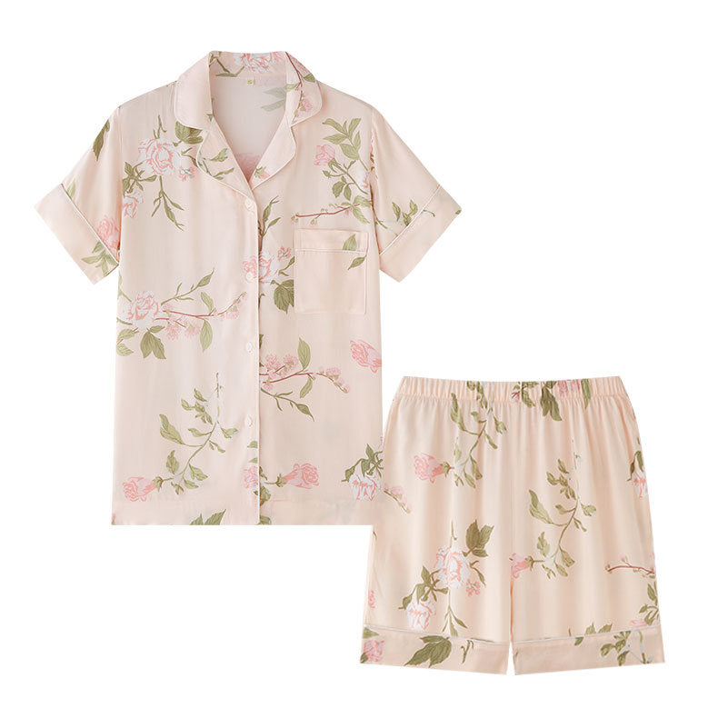 Dame kortærmet pyjamasæt med blomstertryk og komfortabel pasform Stilla