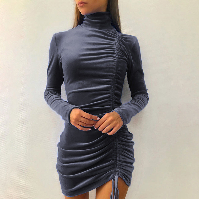 Dame Langærmet Rynket Bodycon Kjole Stilla