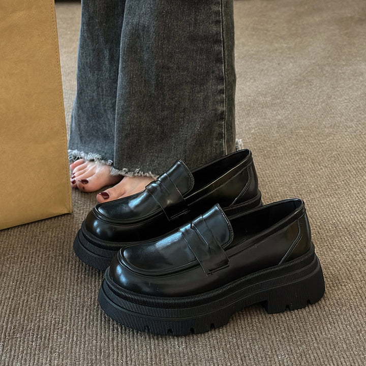 Dame nan mode plateau-loafers i læderlook med profileret gummisål og polstret fodseng Skovae