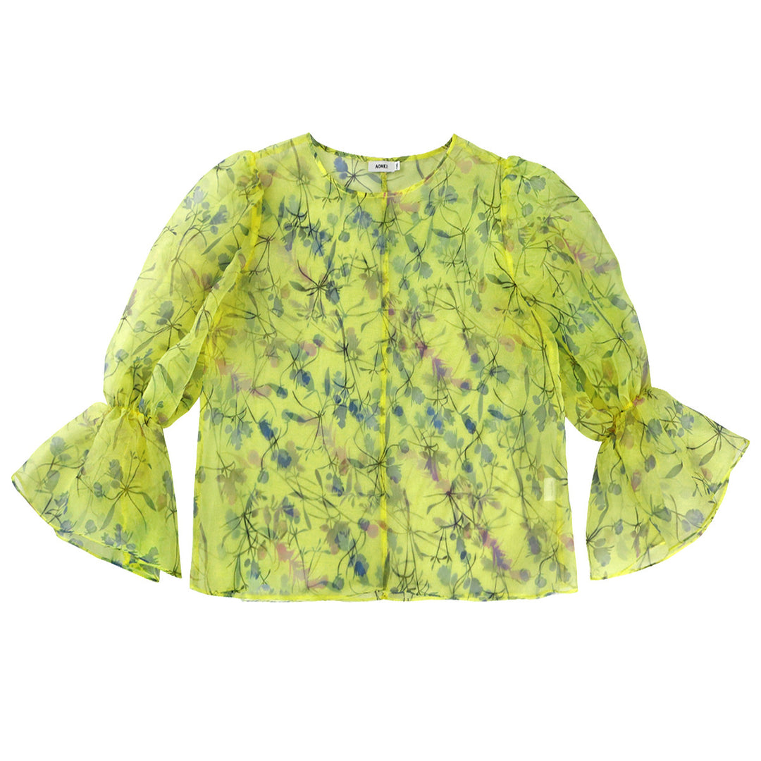 Dame blomster chiffonbluse med volumøse ærmer Skovae