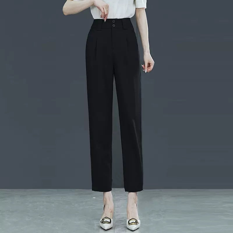 Dame elegant høj talje bukser med plisseringer og dobbelt knaplukning Stilla