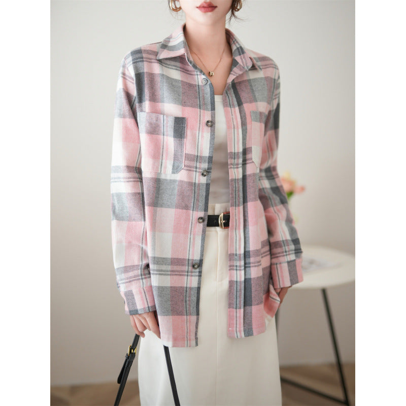 Femme Flannel Button-Up Skjorte med Lomme Stilla