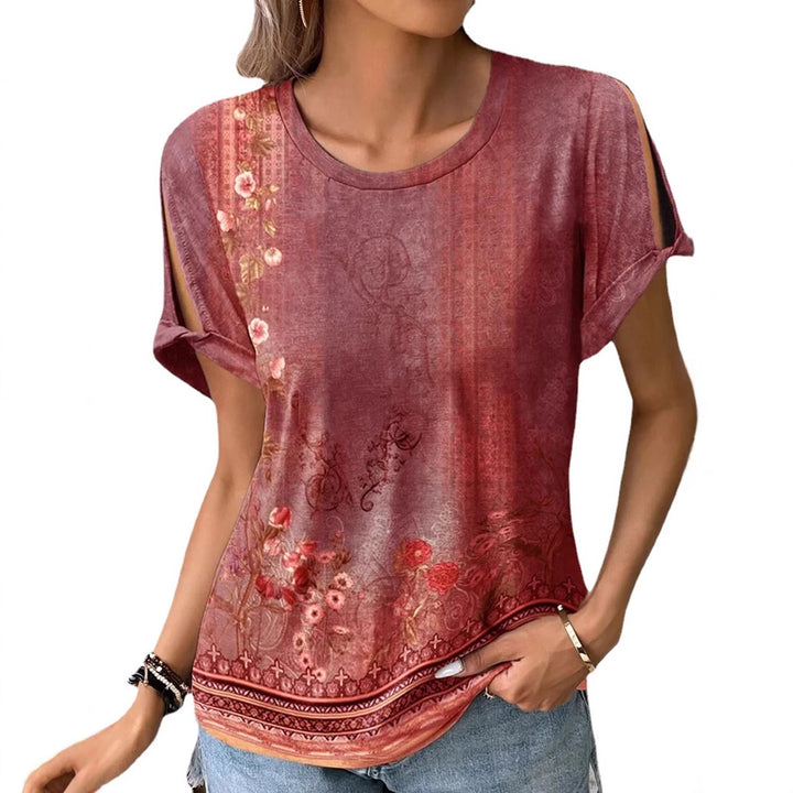 Dame floral oversized T-shirt med cut-out ærmer Skovae