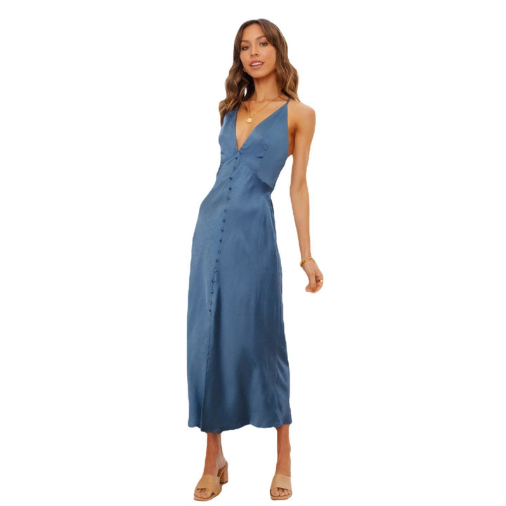 Dame satin maxi kjole Stilla