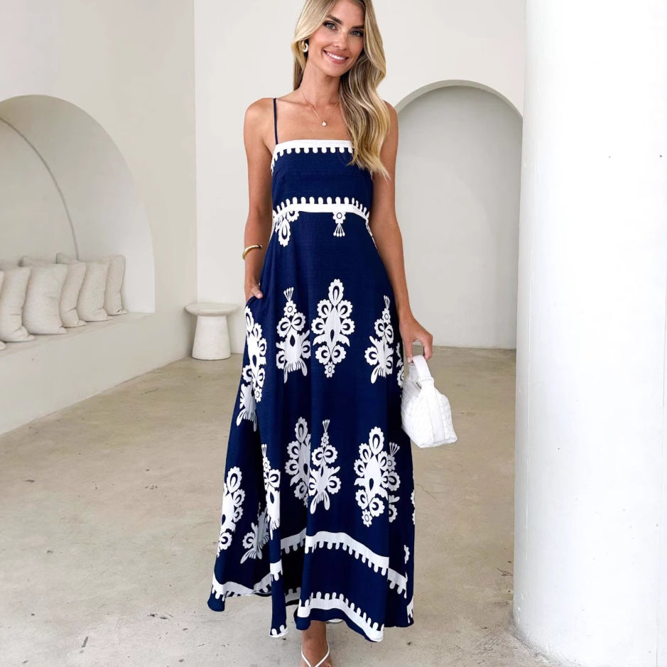 Dame Maxikjole med elegant Boho-mønster og filigran underdel Stilla