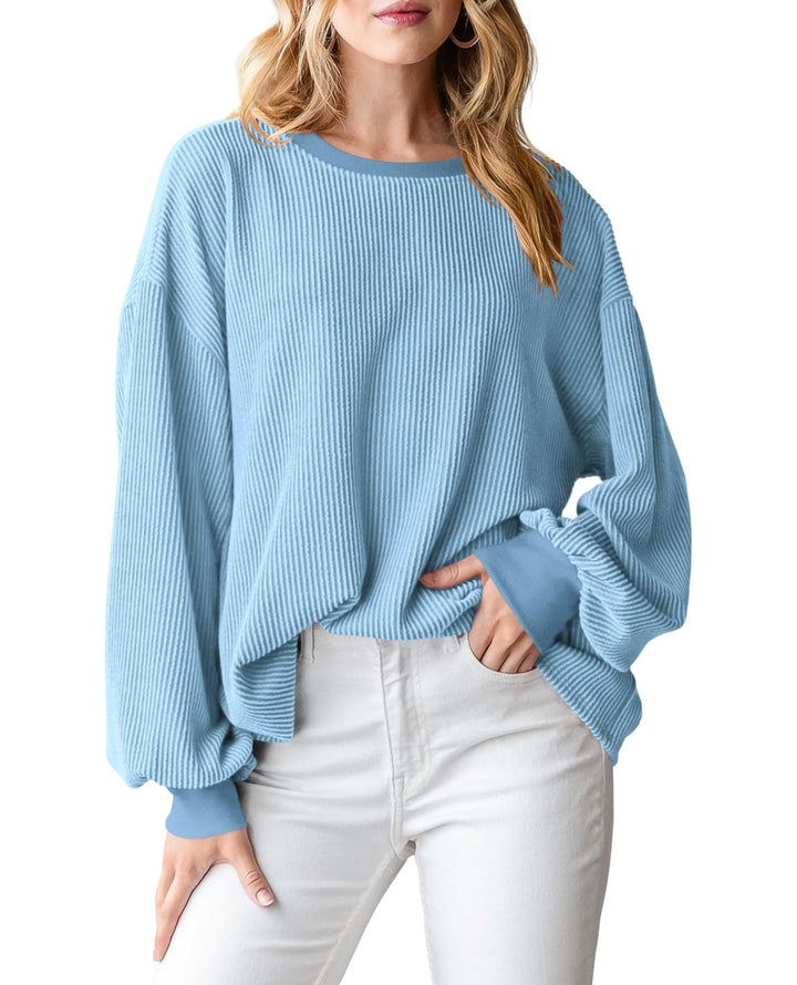 Dame afslappet sweater med ribstruktur og voluminøse ærmer Stilla