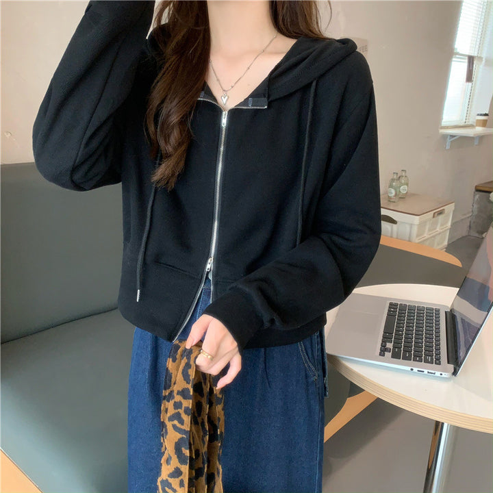Dame Zip-Up Hættetrøje Crop Sweatshirt med Kængurulommer Stilla