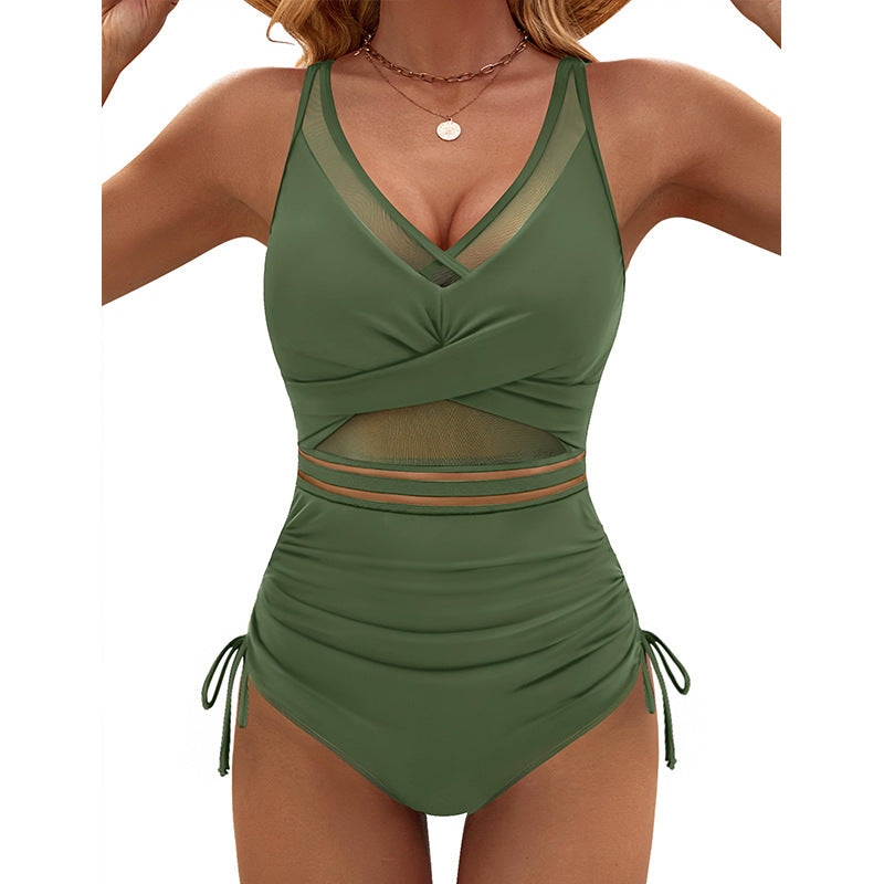 Dame Sporty One-Piece med Mesh-detaljer og moderne rynkning Stilla